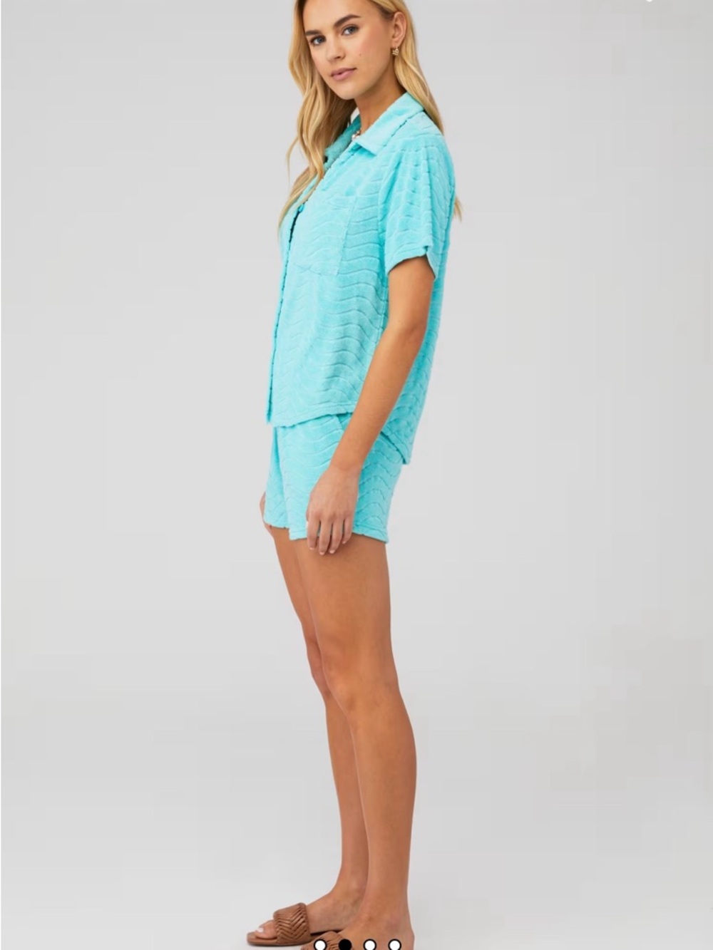 Turquoise Button-Up Short Lounge Set - Picture 2 of 6